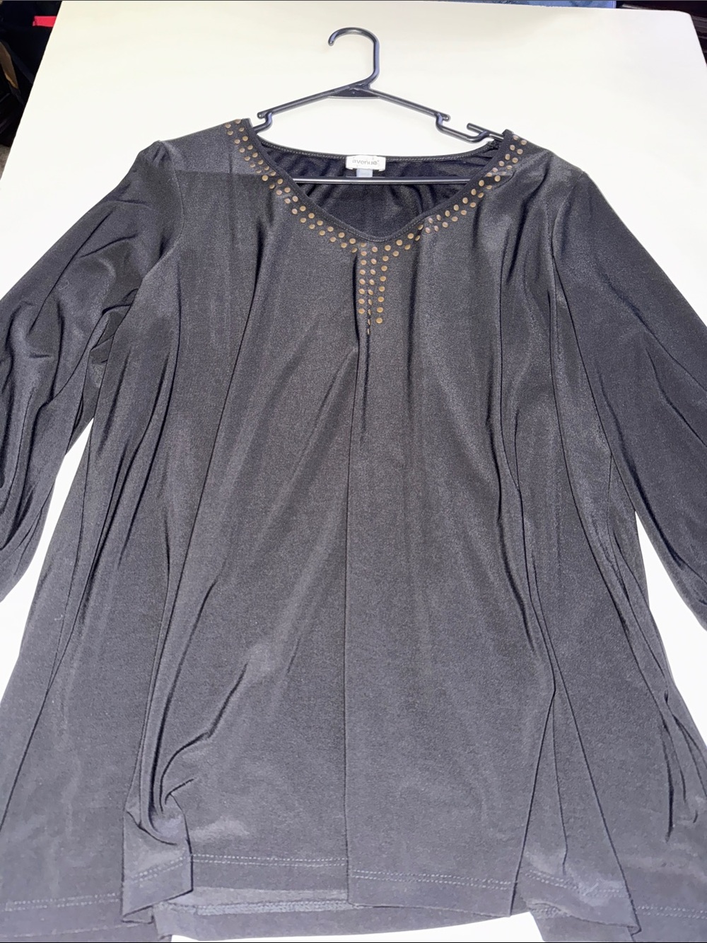 Avenue Black Tunic with Gold Stud Neckline